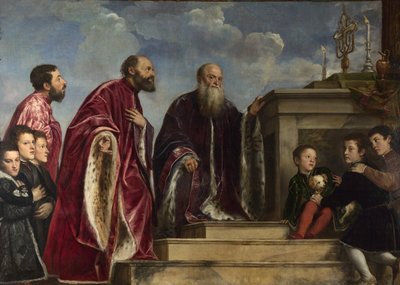 La famiglia Vendramin, venerando una reliquia della Vera Croce da Tiziano Vecelli