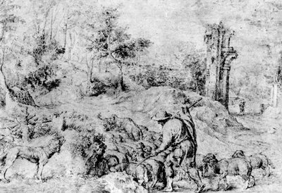 Paesaggio con pastore e gregge da Tiziano Vecelli