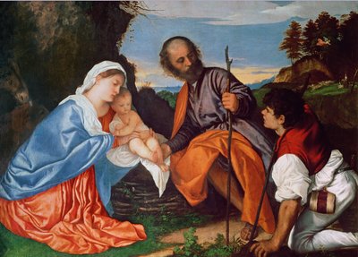 La Sacra Famiglia e un Pastore, c.1510 da Tiziano Vecelli