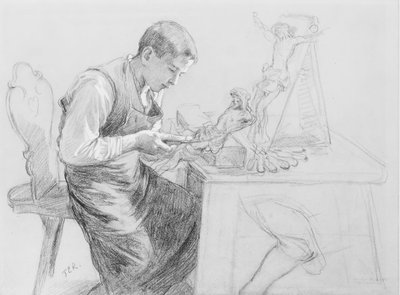 Studio di un ragazzo che scolpisce un crocifisso da Toby E Rosenthal