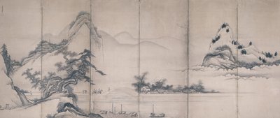 Viaggiatori su un ponte sul lago da Toetsu Toetsu