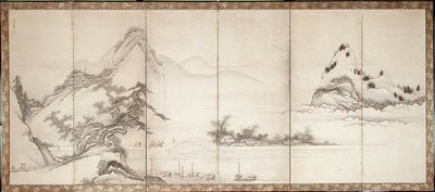 Viaggiatori su un ponte sul lago, c.1700 da Toetsu Toetsu