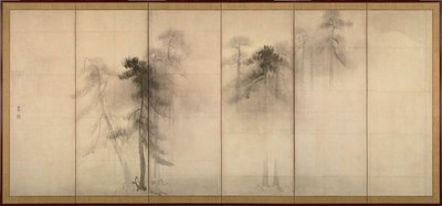 Pini Sinistra di una coppia di schermi pieghevoli a sei sezioni, XVI secolo da Hasegawa Tohaku