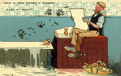 Idraulico, al lavoro (cromolitografia) da Tom Browne