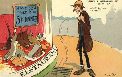 Vagabondo che guarda in una finestra di ristorante da Tom Browne