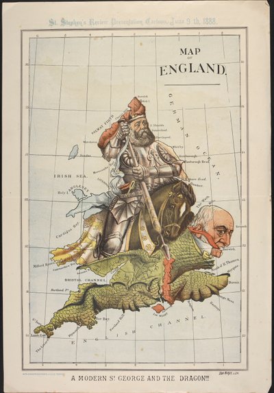 Un moderno San Giorgio e il Drago: Una vignetta politica, a forma di mappa dell