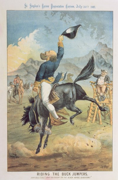 Cavalcando i Buck Jumpers, Lord Salisbury sul cavallo nero, Gladstone, da 