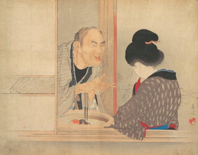 Una Ochiyo che Rimprovera, illustrazione dal Bugei Kurabu Literary Club da Tomioka Eisen