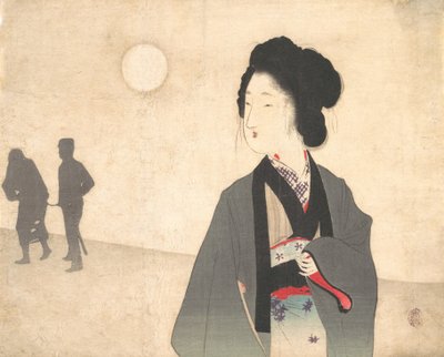 Giovane donna guarda la silhouette di un prigioniero maschio che viene portato via da Tomioka Eisen