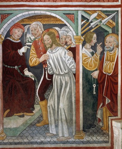 Gesù davanti al Sommo Sacerdote, Pietro e la serva da Tommaso (active 1479 1509) (workshop) Cagnola