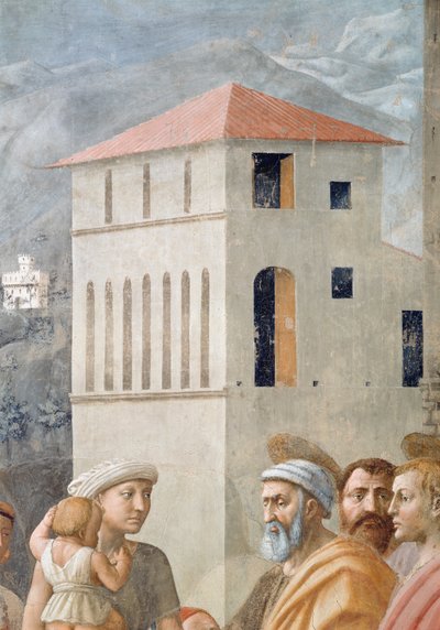 San Pietro distribuisce i beni comuni della Chiesa e la morte di Anania (dettaglio dell
