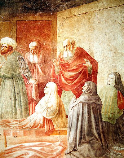 (dettaglio) Tabita, dalla Resurrezione di Tabita, c.1427 da Tommaso Masolino da Panicale