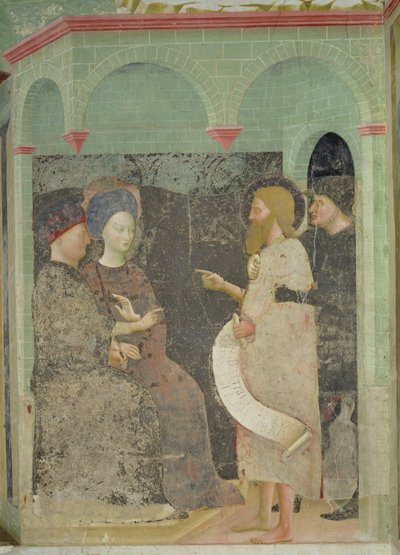 Giovanni Battista rimprovera Erode ed Erodiade per il loro adulterio, 1435 da Tommaso Masolino da Panicale