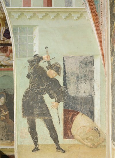 Ciclo di vita di San Giovanni Battista: Soldato che sta per decapitare Giovanni Battista da Tommaso Masolino da Panicale