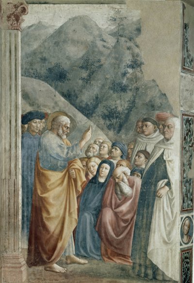 Predicazione di San Pietro - Affresco di Tommaso di Cristoforo Fini detto Masolino da Panicale, circa 1425. Firenze, Chiesa di Santa Maria del Carmine, Cappella Brancacci da Tommaso Masolino da Panicale