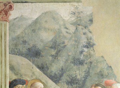 San Pietro predica a Gerusalemme: Paesaggio collinare, c.1427 da Tommaso Masolino da Panicale