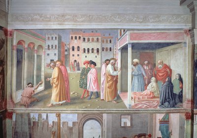 San Pietro guarisce uno storpio e la resurrezione di Tabita da Tommaso Masolino da Panicale