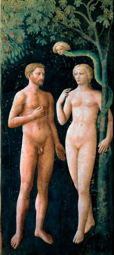 La Tentazione di Adamo ed Eva. Affresco di Tommaso di Cristofano Fini detto Masolino da Panicale (1383-1440) 1424-1425 Dim. 208x88 cm Firenze, Chiesa di Santa Maria del Carmine, Cappella Brancacci da Tommaso Masolino da Panicale