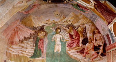 La vita di Giovanni Battista: il battesimo di Cristo - Affresco da Tommaso Masolino da Panicale