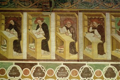 Quattro monaci domenicani ai loro banchi, dal ciclo di "Quaranta illustri membri dell