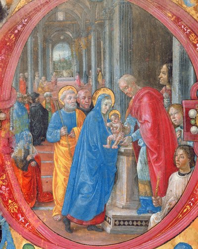 Corale B 26 c.113r Iniziale istoriata C che raffigura la Presentazione al Tempio, con un ritratto di Lorenzo il Magnifico a destra (dettaglio) da Tommaso di Baldassare