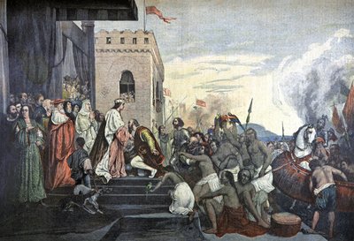 Accoglienza di Cristoforo Colombo alla corte spagnola a Barcellona da Tony (after) Robert Fleury
