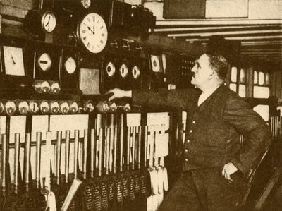 Registrazione del segnale orario giornaliero alla stazione di Liverpool Street, London and North Eastern Railway da Topical Press Agency