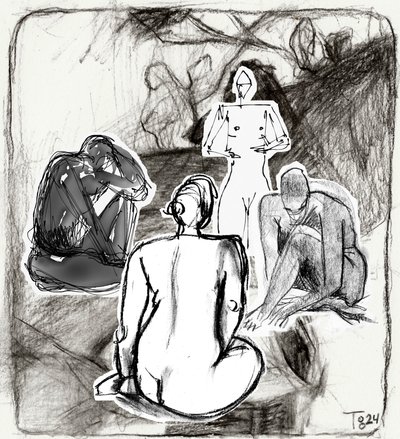 Schizzo di figure contemplative da Tore Bahnson
