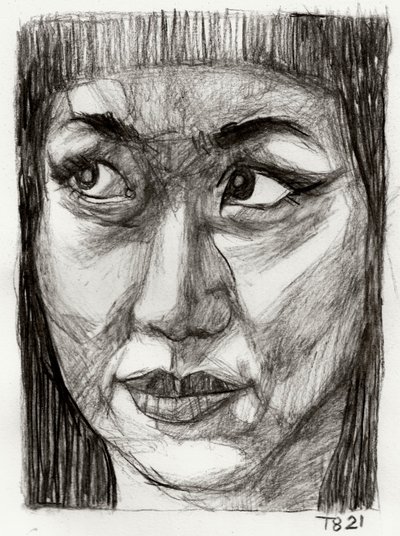 Disegno di una donna asiatica pensierosa da Tore Bahnson