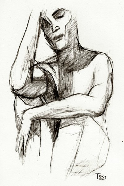 Disegno di una figura pensierosa da Tore Bahnson