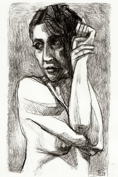 Disegno di una donna pensierosa da Tore Bahnson