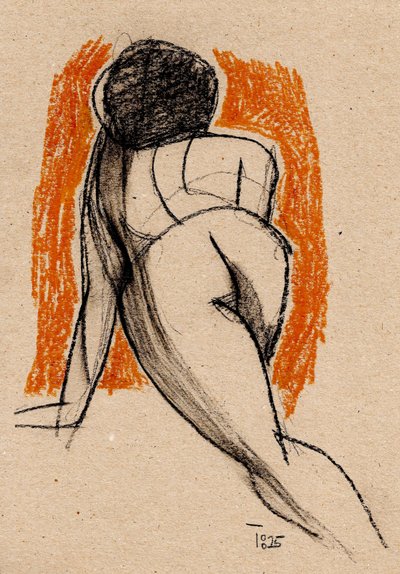 Disegno dal vero di una figura seduta da Tore Bahnson