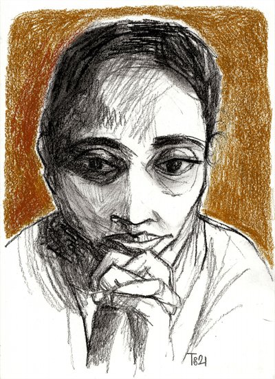 Disegno di una donna pensierosa da Tore Bahnson