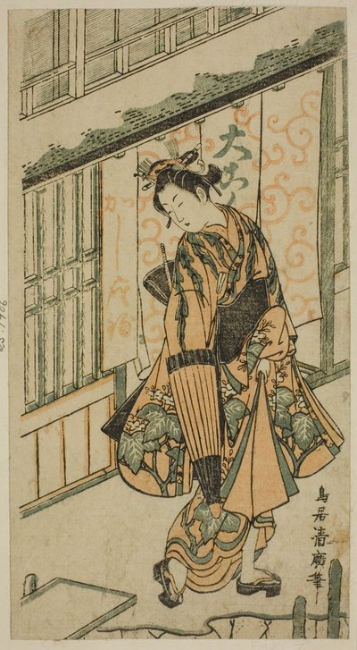 Giovane donna con ombrello da Torii Kiyohiro