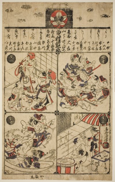 Un Poster per il Teatro Ichimura (Ichimuraza tsuji banzuke) da Torii Kiyomasu II
