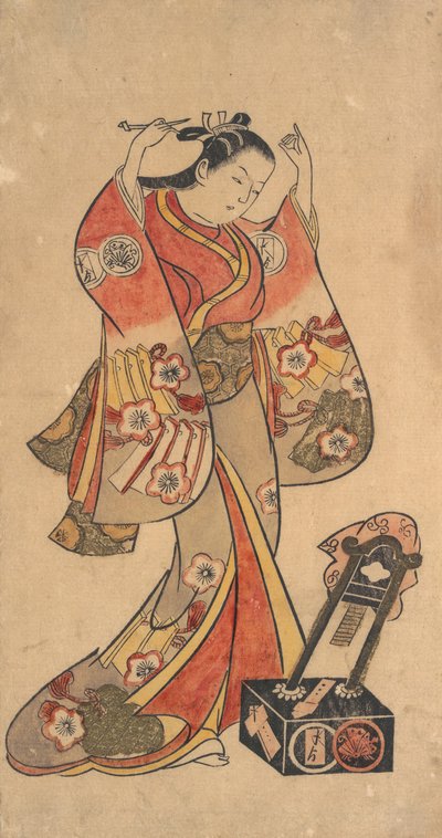 Ritratto di Sanjo Kantaro nel ruolo femminile di Yaoya Oshichi nella commedia Fuji no... da Torii Kiyomasu II.