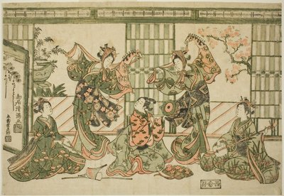 Animatori che si esibiscono nella danza del cavallo da tiro da Torii Kiyomitsu I