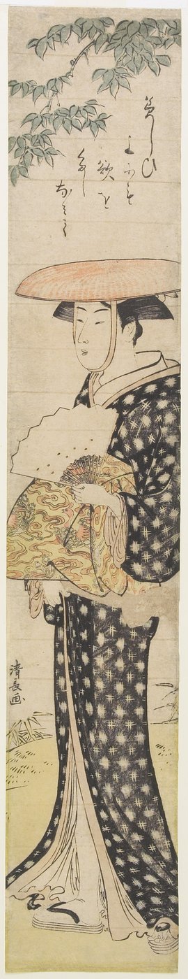 Una donna con cappello che cammina sotto un albero, 1782 da Torii Kiyonaga