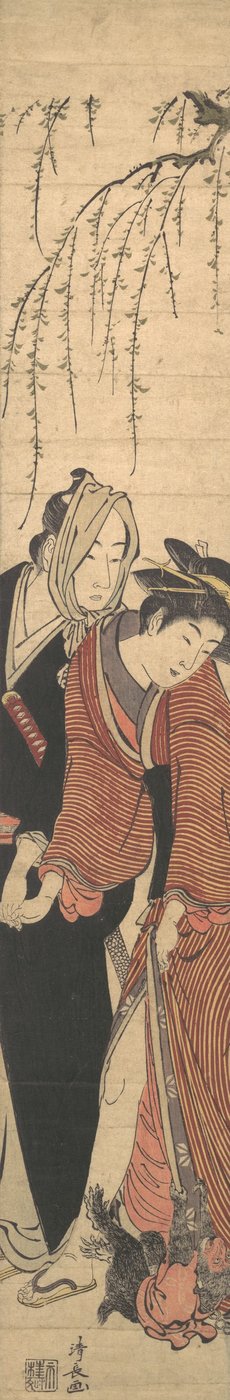 Una coppia di amanti che gioca con una scimmia, 1780 da Torii Kiyonaga