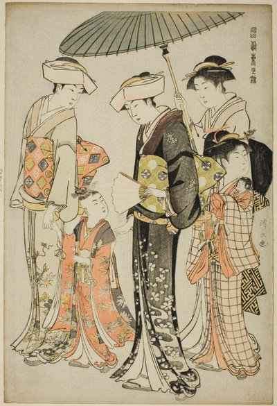 Una ragazza e quattro servi, dalla serie "Un broccato di maniere orientali" da Torii Kiyonaga