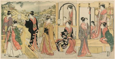 Una versione moderna di Ushiwakamaru che serenata la Principessa Joruri da Torii Kiyonaga
