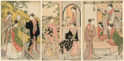 Una versione moderna di Ushiwakamaru che serenata la Principessa Joruri da Torii Kiyonaga