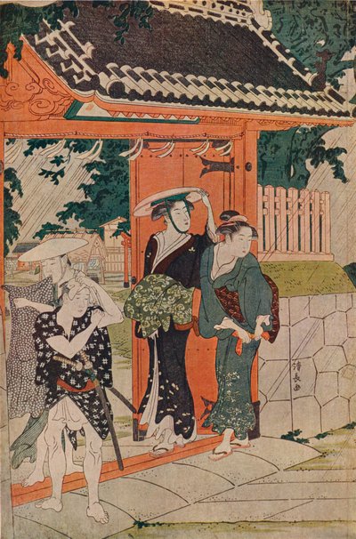 Un improvviso acquazzone al Santuario Mimeguri Inari, 1787 da Torii Kiyonaga