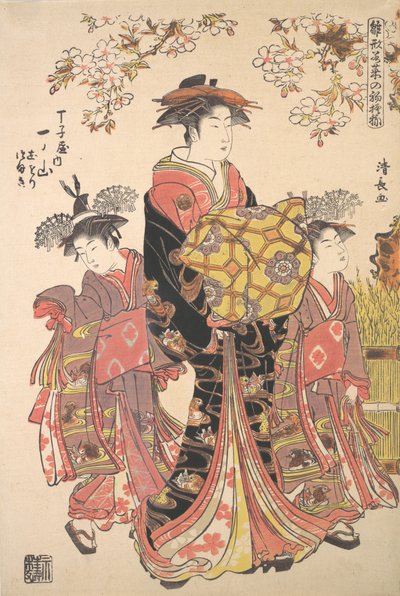 Un Oiran accompagnato da due Kamuro da Torii Kiyonaga
