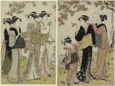 Bellezze sotto un acero, dalla serie "Una collezione di bellezze contemporanee dei quartieri del piacere" da Torii Kiyonaga