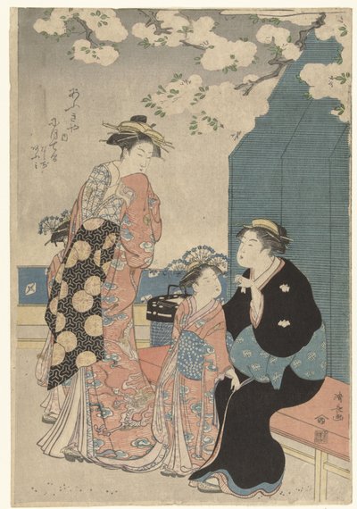 Cortigiana con due attendenti sotto i ciliegi in fiore da Torii Kiyonaga