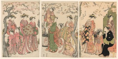 Cortigiane e i loro bambini sotto ciliegi in fiore da Torii Kiyonaga