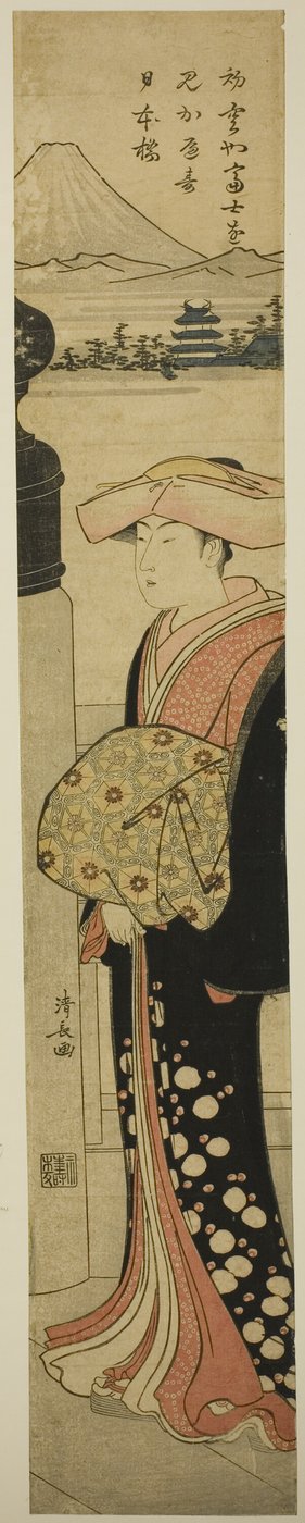 Donna ben vestita che attraversa il ponte Nihonbashi da Torii Kiyonaga