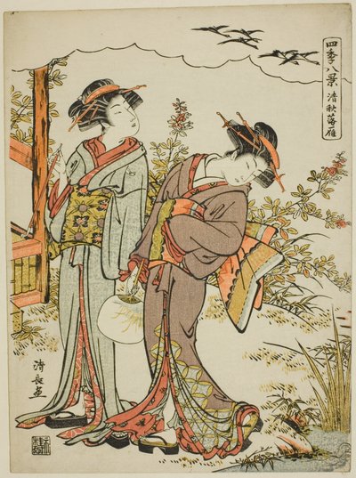 Oche che scendono a metà autunno (Seishu no rakugan), dalla serie "Otto scene delle quattro stagioni (Shiki hakkei)" da Torii Kiyonaga