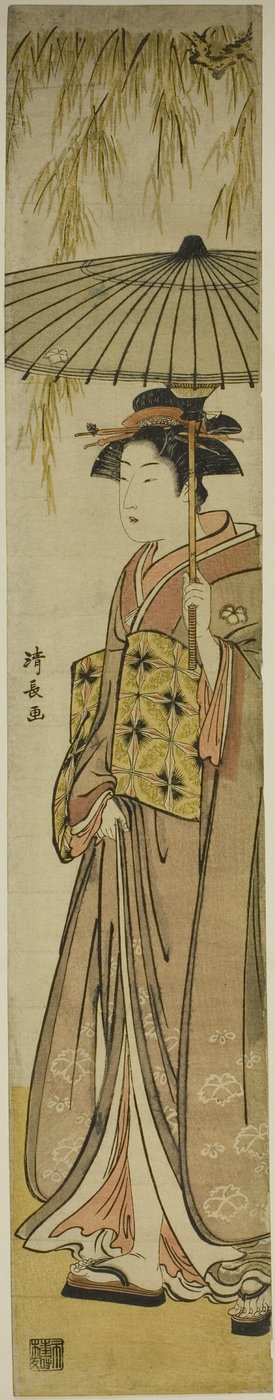Geisha con un parasole sotto un salice da Torii Kiyonaga